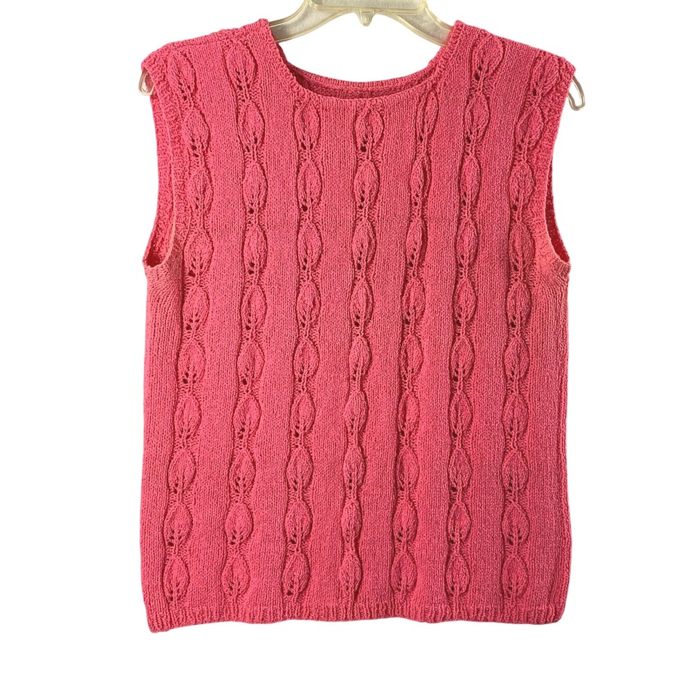 Vtg Handmade Women Medium Sleeveless Knit Top Coral Pink Textured Shell Layering